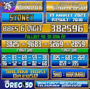 Bocoran Togel Sydney Minggu 19 Maret 2023