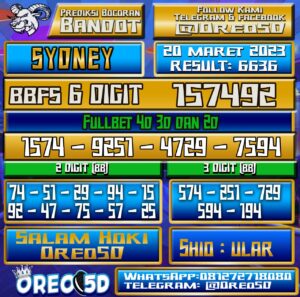 Bocoran Togel Sydney Senin 20 Maret 2023