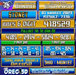 Bocoran Togel Sydney 01 maret 2023