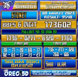 Bocoran Togel Sydney Rabu 08  Maret 2023