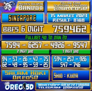 Bocoran Togel SINGAPORE Rabu 15  Maret 2023