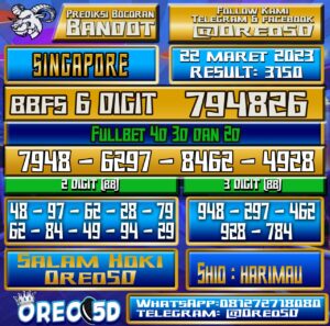 Bocoran Togel SINGAPORE Rabu 22  Maret 2023