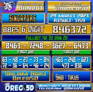 Bocoran Togel SINGAPORE Rabu 29 Maret 2023