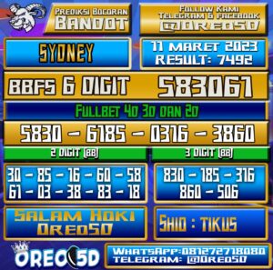 Bocoran Togel Sydney Sabtu 11 2023