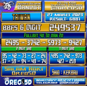 Bocoran Togel Taiwan Senin 27 Maret 2023