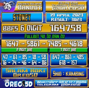 Bocoran Togel Sydney Rabu 19 April 2023