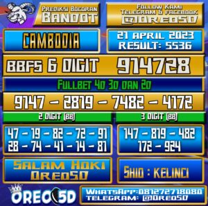 Bocoran Togel Cambodia Jumat,21 April 2023