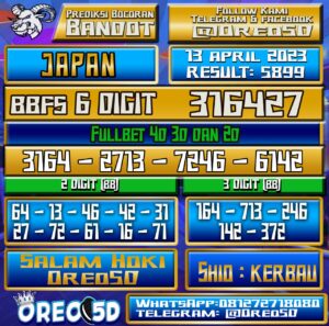 Bocoran Togel JAPAN Kamis 13 april 2023