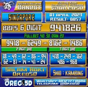 Bocoran Togel SINGAPORE Sabtu 1 April 2023