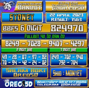 Bocoran Togel Sydney Sabtu,22 April 2023