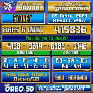 Bocoran Togel Sydney Rabu 05 April 2023