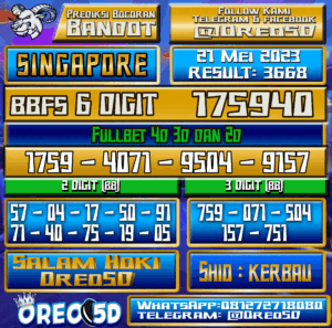 Bocoran Togel SINGAPORE Minggu,21 Mei 2023