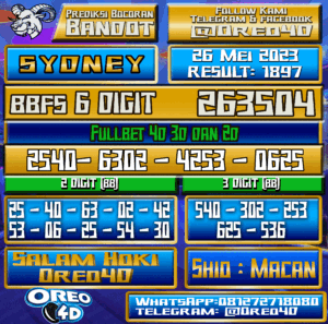 Bocoran Togel Sydney Jumat,26 Mei 2023