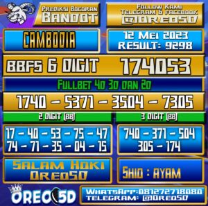 Bocoran Togel Cambodia Jumat,12 Mei 2023