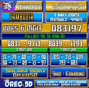 Bocoran Togel Cambodia Senin,01 Mei 2023