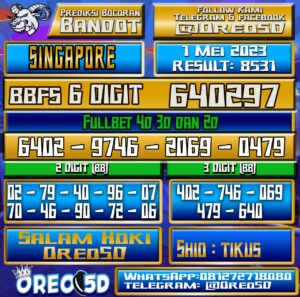 Bocoran Togel SINGAPORE Senin,01 Mei 2023