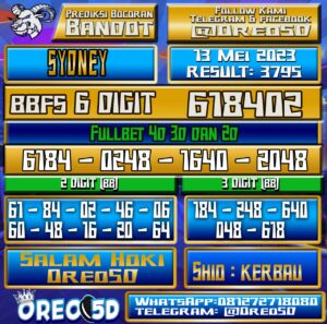 Bocoran Togel Sydney Sabtu,13 Mei 2023