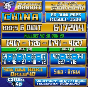 Bocoran Togel China Senin,26 JUNI 2023