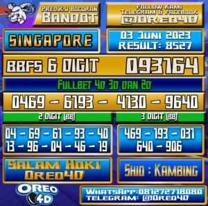 Bocoran Togel Singapore Sabtu,03 juni 2023