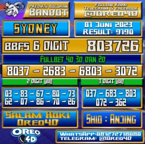 Bocoran Togel Sydney Kamis,01 Juni 2023