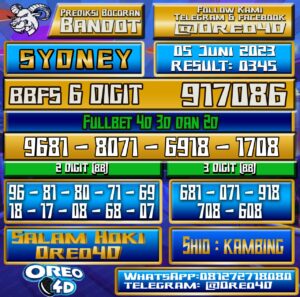 Bocoran Togel Sydney Senin, 05 Juni 2023