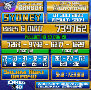 Bocoran Togel Sydney Sabtu,01 JULI 2023