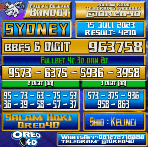 Bocoran Togel Sydney Sabtu,15 JULI 2023