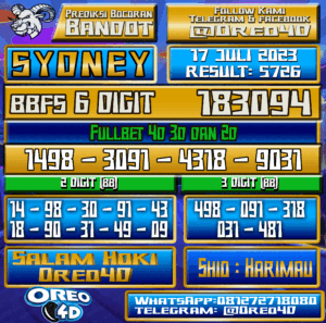 Bocoran Togel Sydney Senin,17 JULI 2023