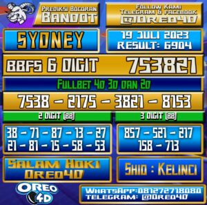 Bocoran Togel Sydney Rabu,19 JULI 2023