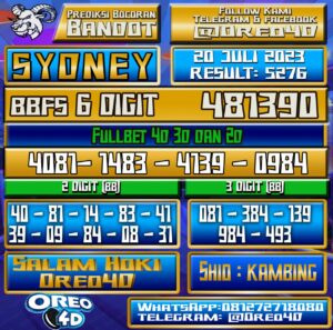 Bocoran Togel Sydney Kamis,20 JULI 2023