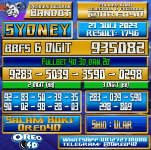 Bocoran Togel Sydney Jumat,21 JULI 2023