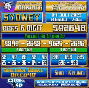 Bocoran Togel Sydney Selasa,04 july 2023