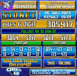 Bocoran Togel Sydney  Rabu,26 juli 2023