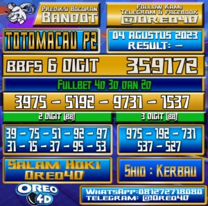 PREDIKSI TOTO MACAU P2 Jumat,04 Agustus 2023