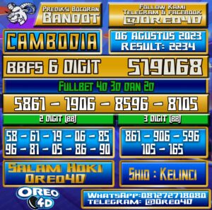 Bocoran Togel Cambodia Sabtu,06 Agustus 2023